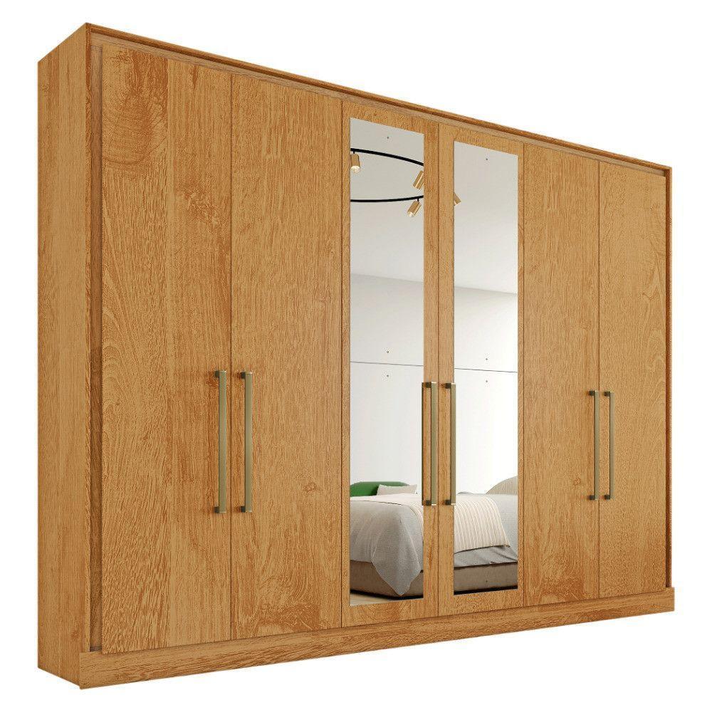 Guarda Roupa Argos 6 Portas 100% Mdf 2 Espelhados Mademarcs Peroba - 2