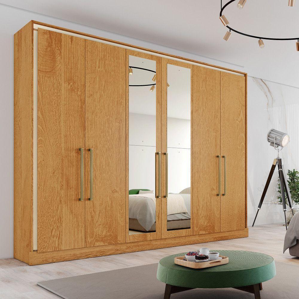 Guarda Roupa Argos 6 Portas 100% Mdf 2 Espelhados Mademarcs Peroba - 3
