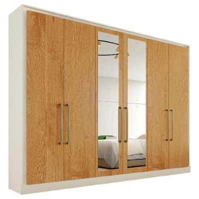 Guarda Roupa Argos 6 Portas 100% Mdf 2 Espelhados Mademarcs Off White-peroba