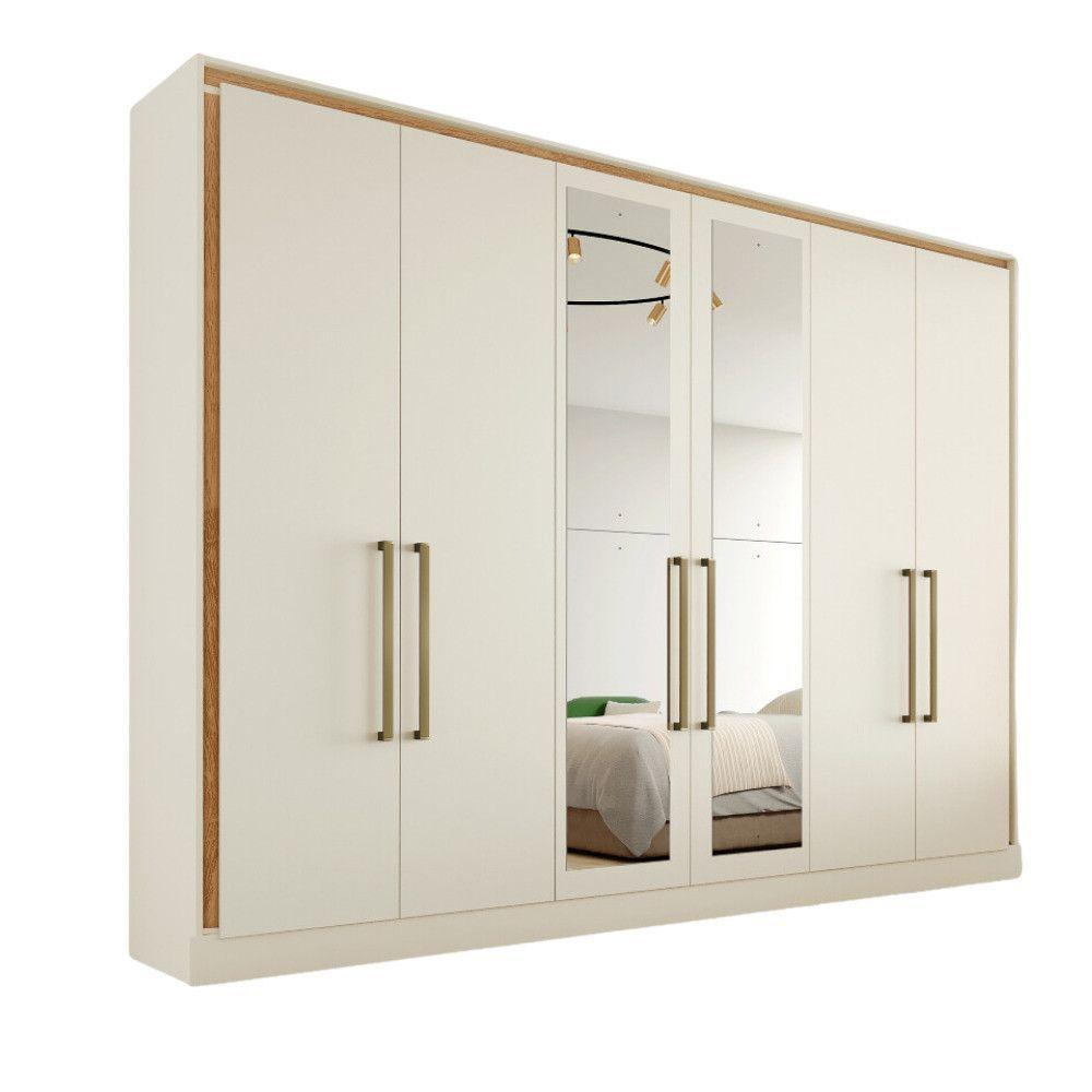 Guarda Roupa Argos 6 Portas 100% Mdf 2 Espelhados Mademarcs Off White - 2