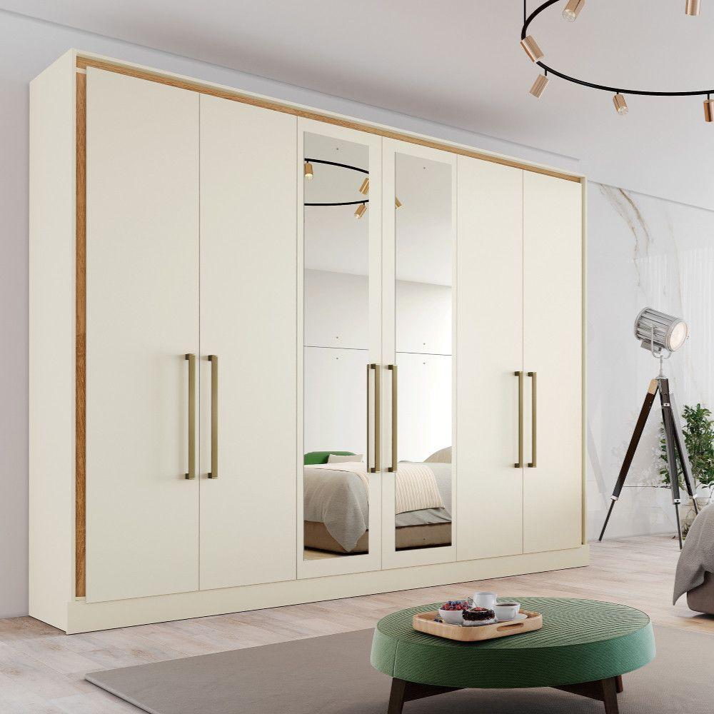 Guarda Roupa Argos 6 Portas 100% Mdf 2 Espelhados Mademarcs Off White - 4