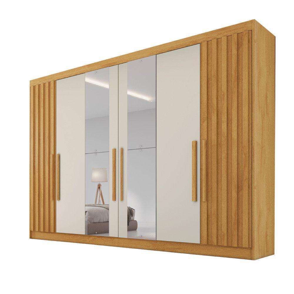 Guarda Roupa 6 Portas Potente Com Espelho 100% Mdf Peroba/off White - 1