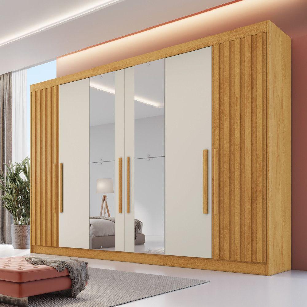 Guarda Roupa 6 Portas Potente Com Espelho 100% Mdf Peroba/off White - 2