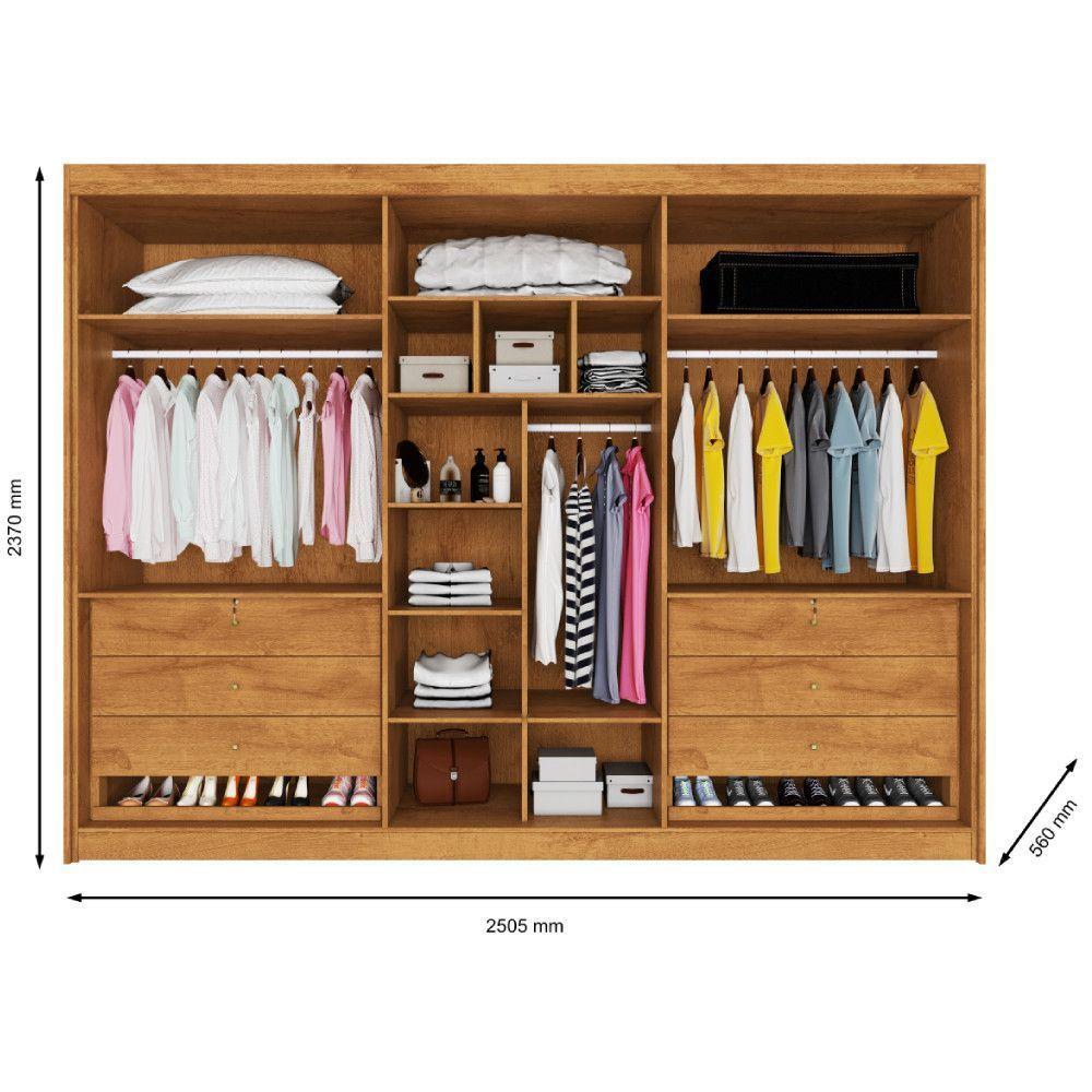 Guarda Roupa 6 Portas Potente Com Espelho 100% Mdf Peroba/off White - 3