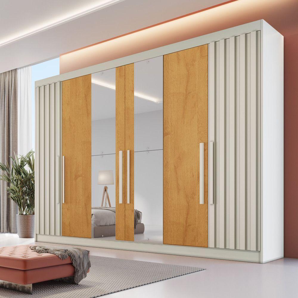 Guarda Roupa 6 Portas Potente Com Espelho 100% Mdf Off White/peroba - 3