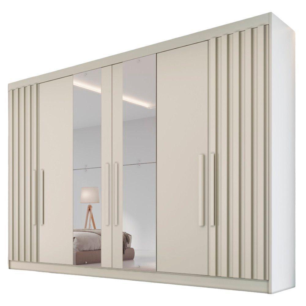 Guarda Roupa 6 Portas Potente Com Espelho 100% Mdf Off White - 1