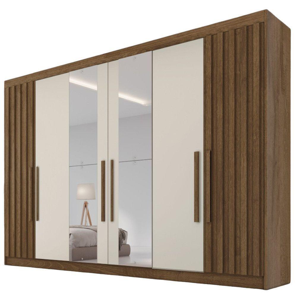 Guarda Roupa 6 Portas Potente Com Espelho 100% Mdf Brauna/off White - 1