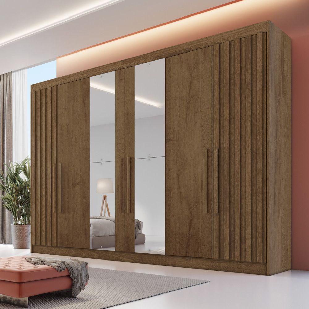 Guarda Roupa 6 Portas Potente Com Espelho 100% Mdf Braúna - 2