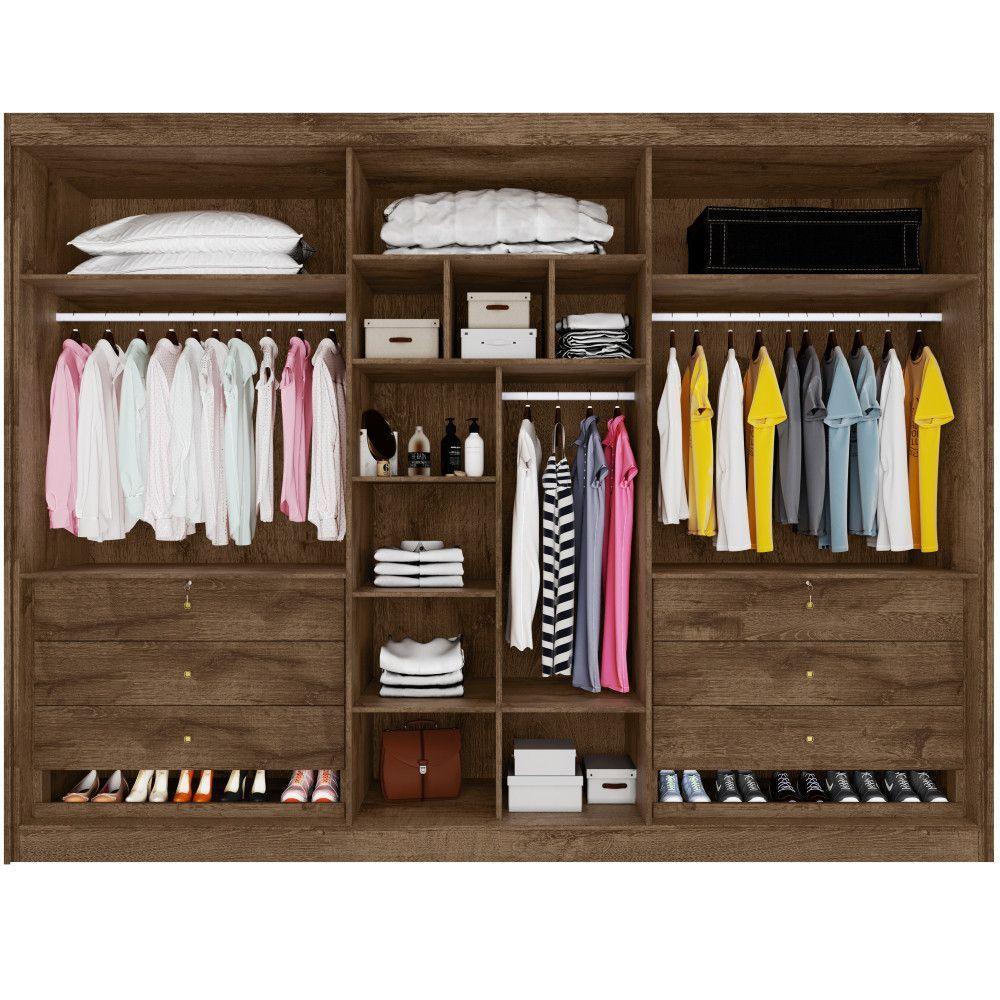 Guarda Roupa 6 Portas Potente Com Espelho 100% Mdf Braúna - 4
