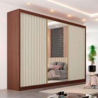 Guarda Roupa Athenas 3 Portas 1 Com Espelho 100% Mdf Ipê/off White - 2