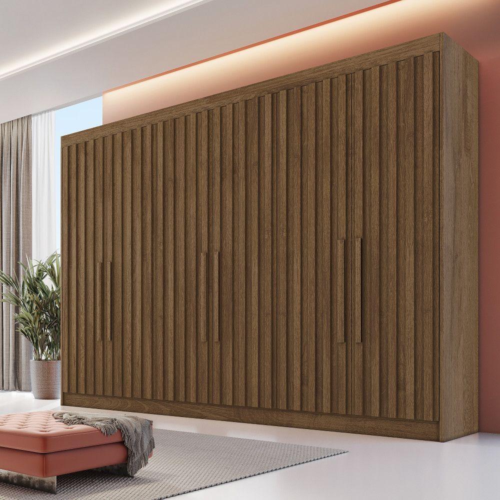 Guarda Roupa 6 Portas Potente 6 Com Ripado Espelho 100% Mdf Braúna - 5