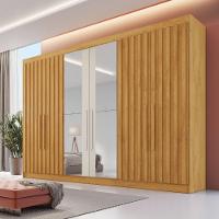 Guarda Roupa 6 Portas Potente 4 Ripado Com Espelho 100% Mdf Peroba/off White - 2