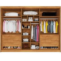 Guarda Roupa 6 Portas Potente 4 Ripado Com Espelho 100% Mdf Peroba/off White