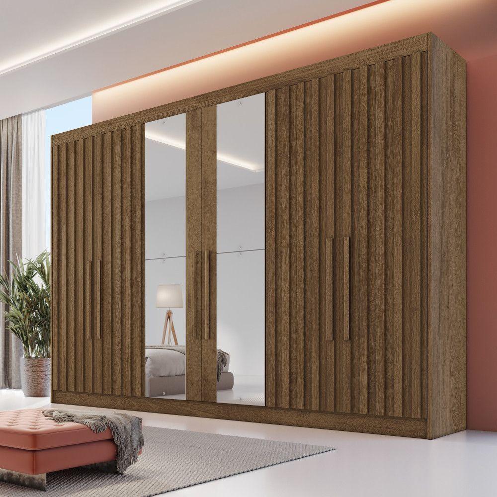 Guarda Roupa 6 Portas Potente 4 Ripado Com Espelho 100% Mdf Braúna - 2