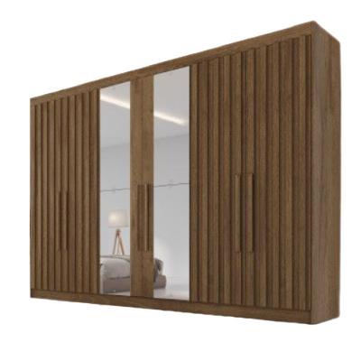 Guarda Roupa 6 Portas Potente 4 Ripado Com Espelho 100% Mdf Braúna
