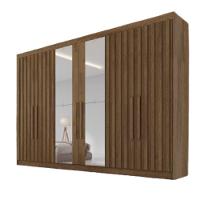 Guarda Roupa 6 Portas Potente 4 Ripado Com Espelho 100% Mdf Braúna - 1