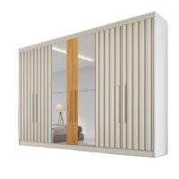 Guarda Roupa 6 Portas Potente 4 Ripado Com Espelho 100% Mdf Off White/peroba - 1