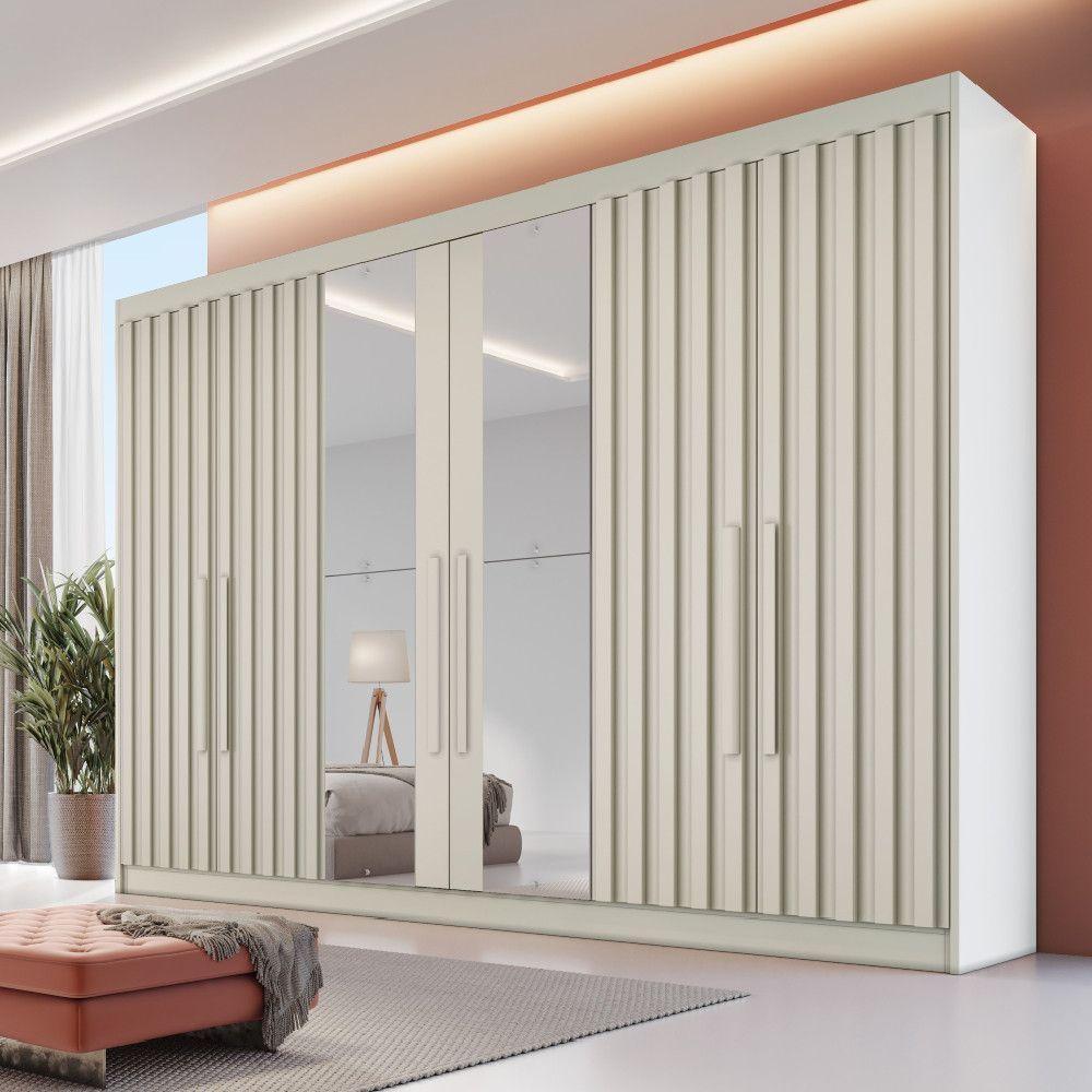 Guarda Roupa 6 Portas Potente 4 Ripado Com Espelho 100% Mdf Off White - 2