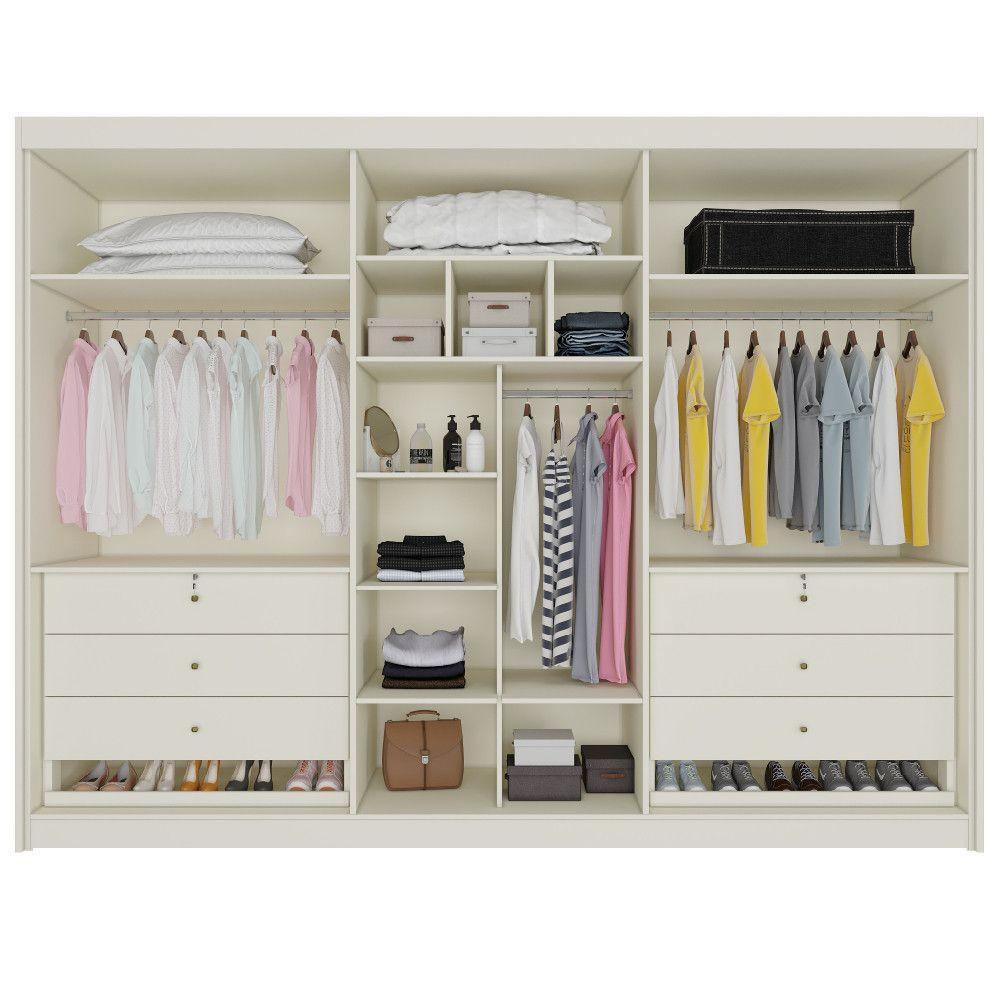 Guarda Roupa 6 Portas Potente 4 Ripado Com Espelho 100% Mdf Off White - 4