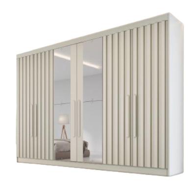 Guarda Roupa 6 Portas Potente 4 Ripado Com Espelho 100% Mdf Off White