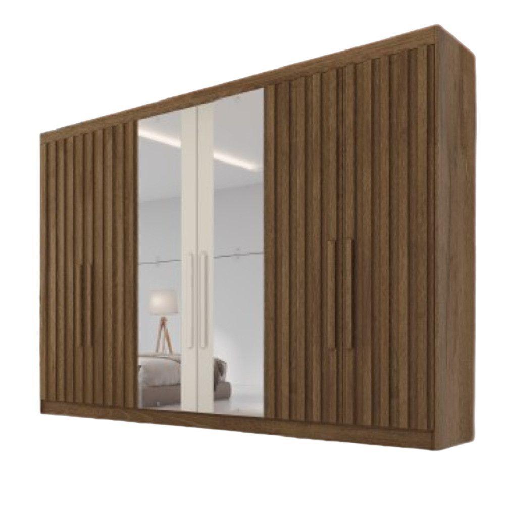 Guarda Roupa 6 Portas Potente 4 Ripado Com Espelho 100% Mdf Brauna/off White - 1
