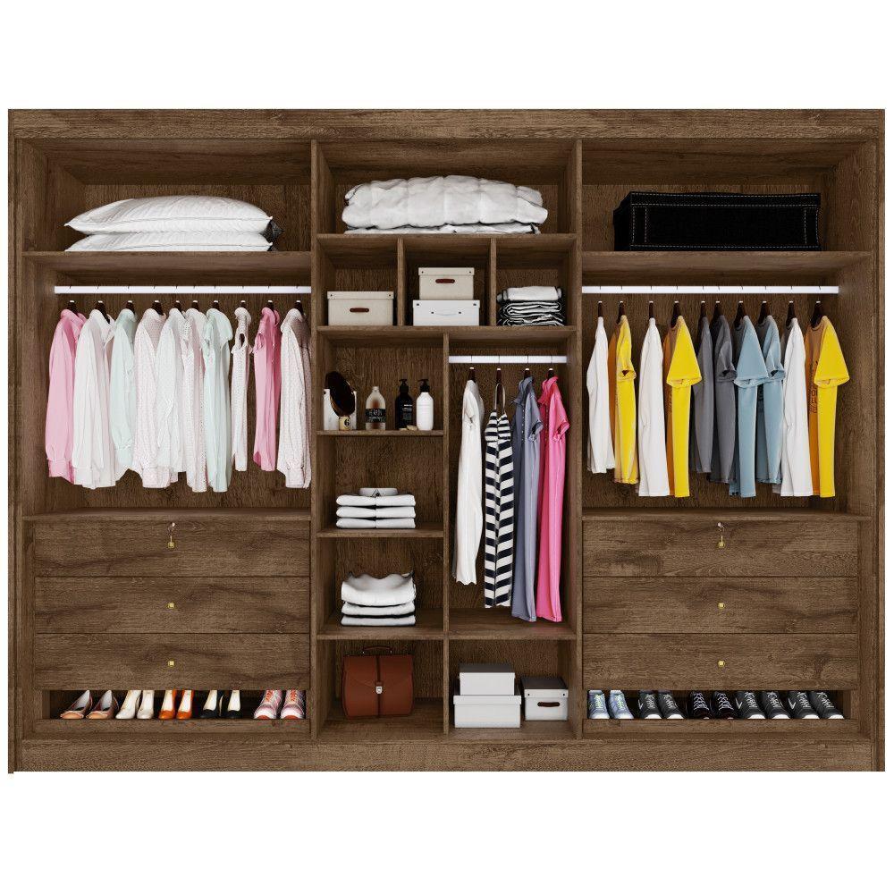 Guarda Roupa 6 Portas Potente 4 Ripado Com Espelho 100% Mdf Brauna/off White - 4