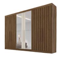 Guarda Roupa 6 Portas Potente 4 Ripado Com Espelho 100% Mdf Brauna/off White - 1