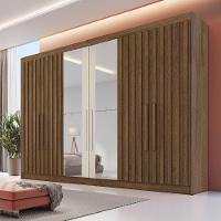 Guarda Roupa 6 Portas Potente 4 Ripado Com Espelho 100% Mdf Brauna/off White - 2
