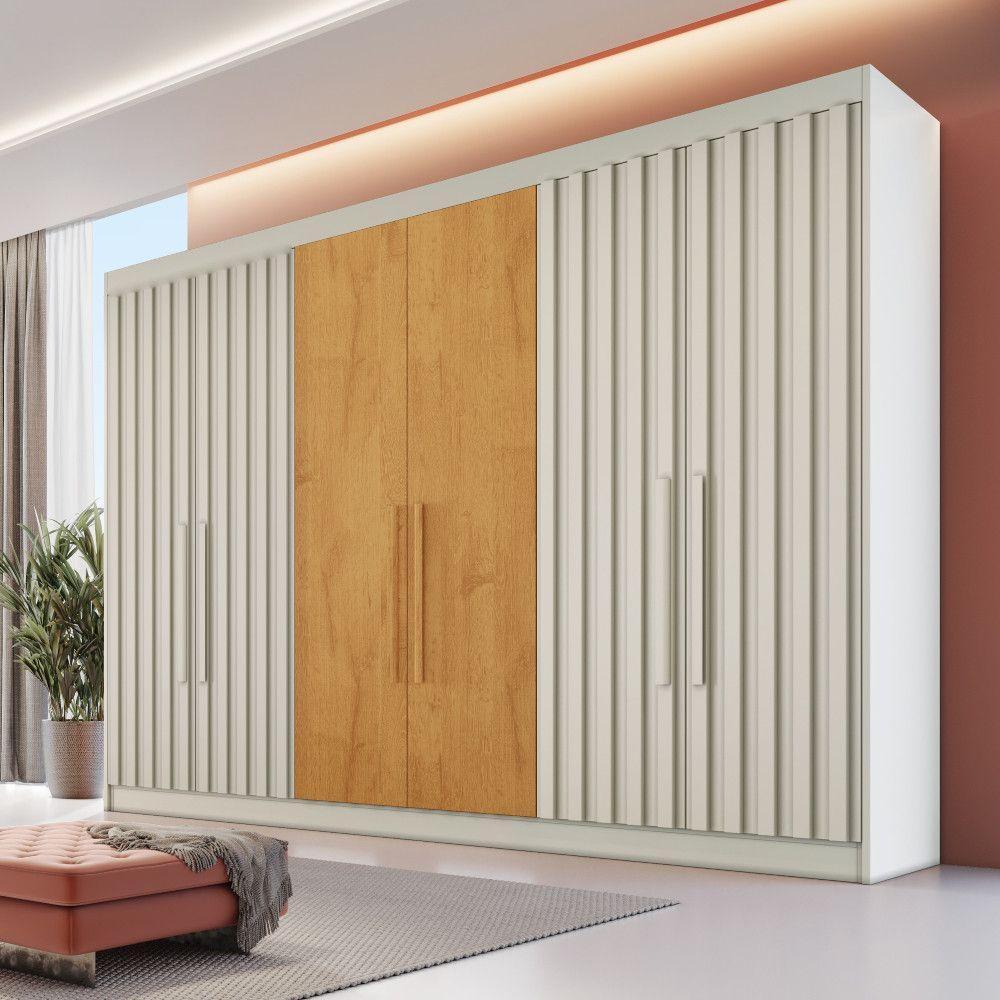 Guarda Roupa 6 Portas Potente 4 Ripado 100% Mdf Off White/peroba - 2