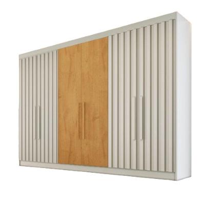 Guarda Roupa 6 Portas Potente 4 Ripado 100% Mdf Off White/peroba