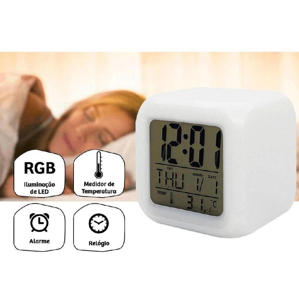 Mini Relógio Despertador Digital Branco - 2