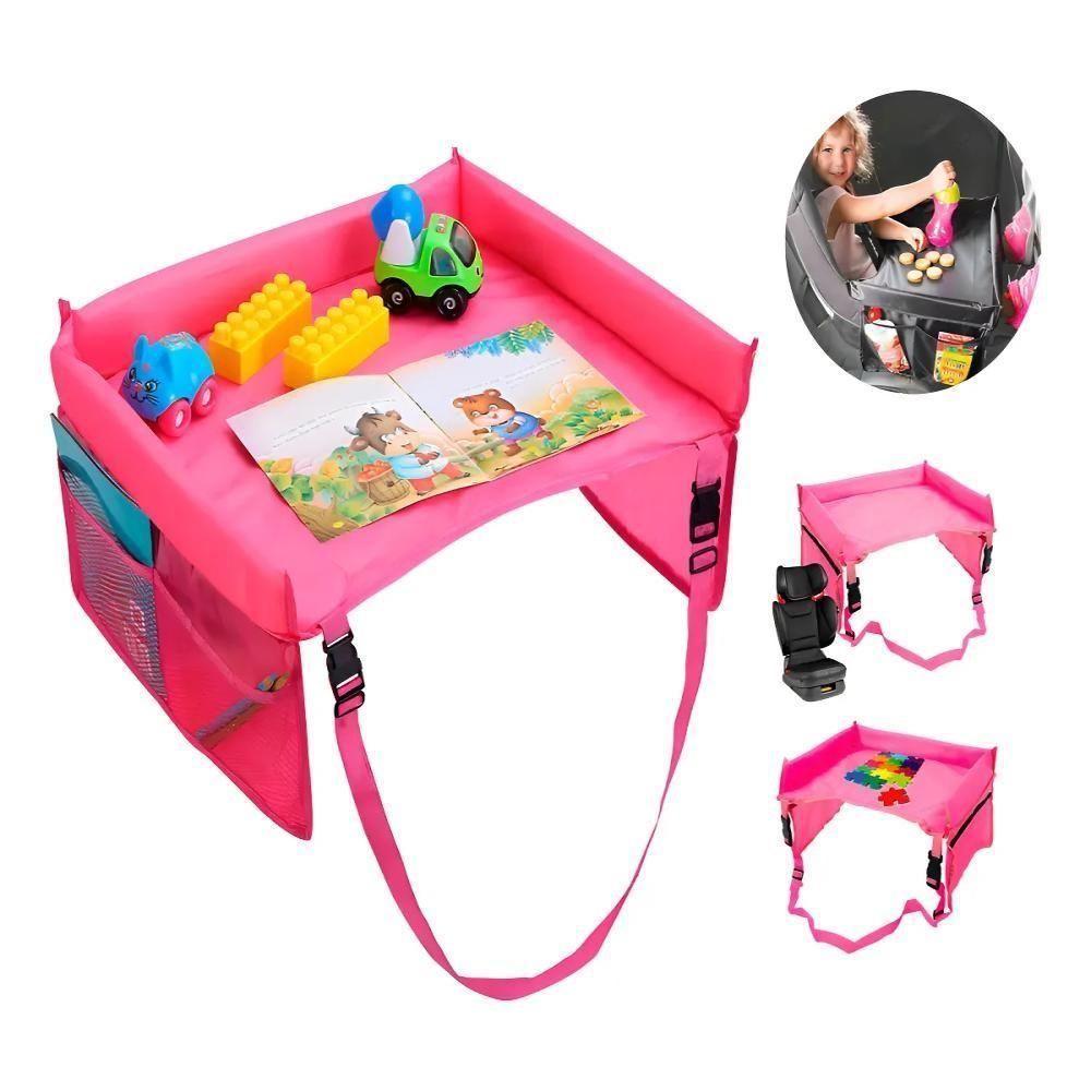 Mesinha Infantil Carro Casa Mesa Porta Objetos Bolsos Dobravel Portatil Bebe Crianca Apoio Rosa - 1