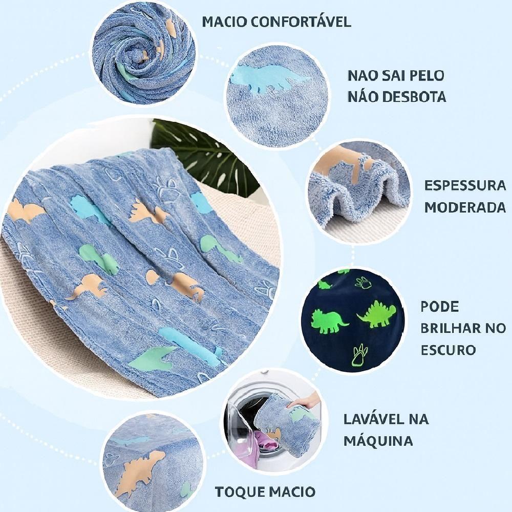 Manta Brilha No Escuro Cobertinha Macia Infantil Estrela Ceu Flurorescente Dinossauro Astronauta Meninos - 8