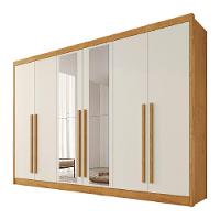 Guarda Roupas 6 Portas Alba Plus Com Espelho 100% Mdf Peroba-off White - 1