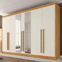 Guarda Roupas 6 Portas Alba Plus Com Espelho 100% Mdf Peroba-off White - 2