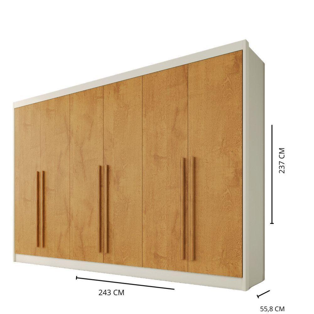 Guarda Roupas 6 Portas Alba Plus Com Espelho 100% Mdf Off White-peroba - 3