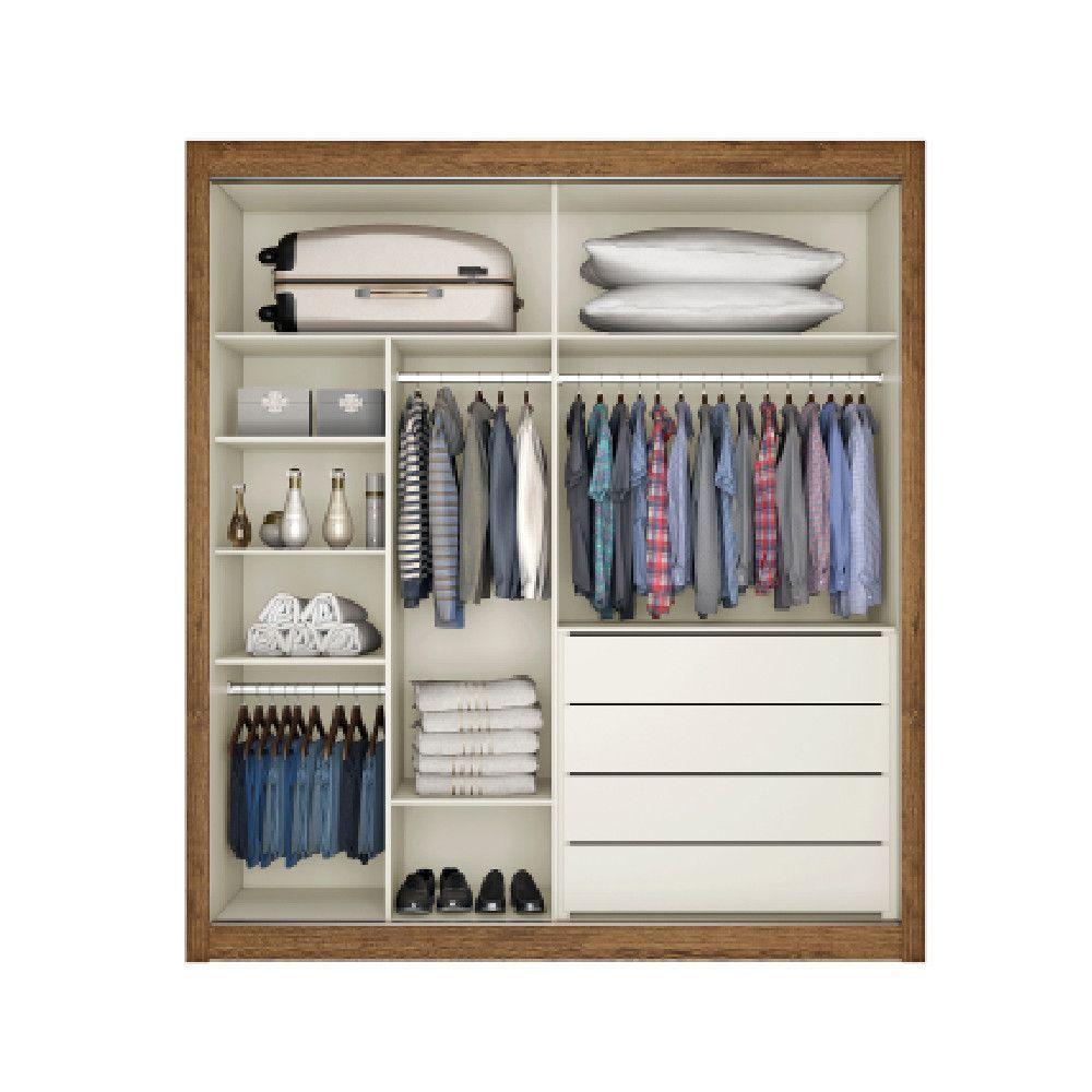 Guarda Roupa Zurique Solteiro 2 Portas 4 Gavetas 100% Mdf Brauna/off White/brauna - 7
