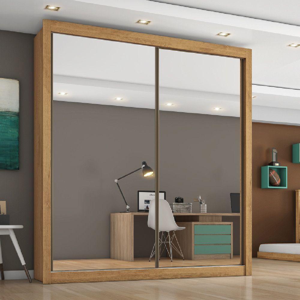 Guarda Roupa Zurique 2 Portas Espelhadas 100% Mdf Amêndoa/off White - 2