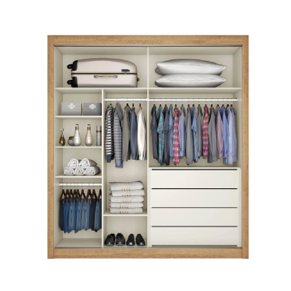 Guarda Roupa Zurique 2 Portas Espelhadas 100% Mdf Amêndoa/off White - 5