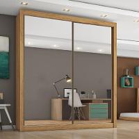 Guarda Roupa Zurique 2 Portas Espelhadas 100% Mdf Amêndoa/off White - 2