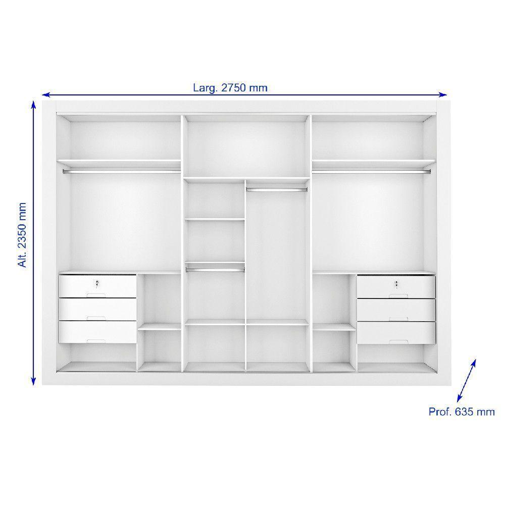 Guarda Roupa Vitória Casal 3 Portas 6 Gavetas 100% Mdf Branco Acetinado - 4