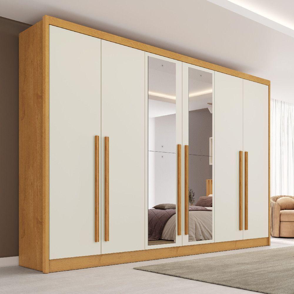 Guarda Roupa Valencia 6 Portas 6 Gavetas 100% Mdf Espelho Peroba-off White - 6