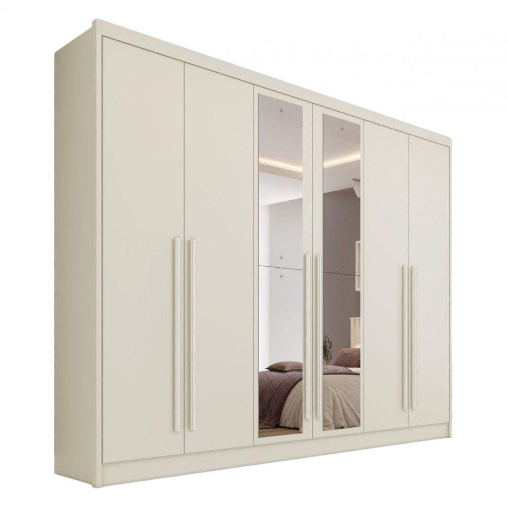 Guarda Roupa Valencia 6 Portas 6 Gavetas 100% Mdf Espelho Off White - 1