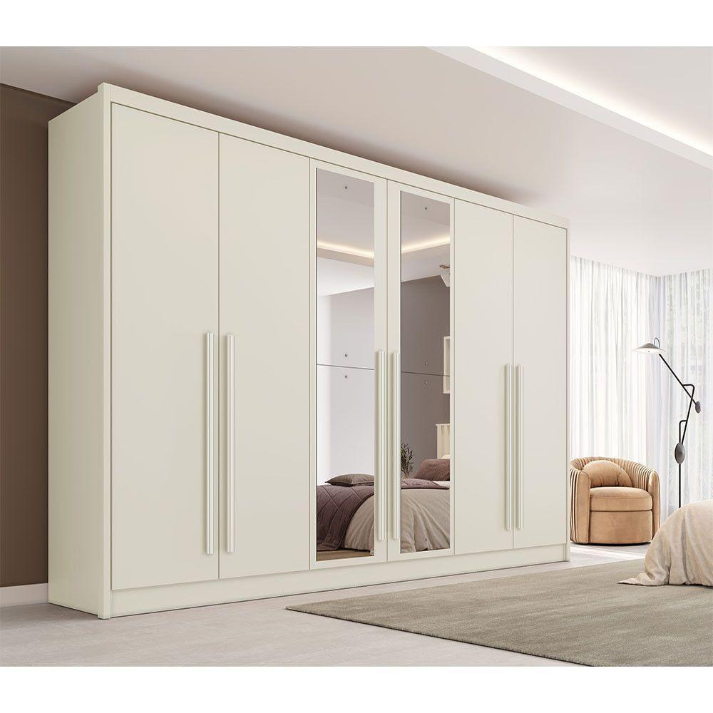 Guarda Roupa Valencia 6 Portas 6 Gavetas 100% Mdf Espelho Off White - 2