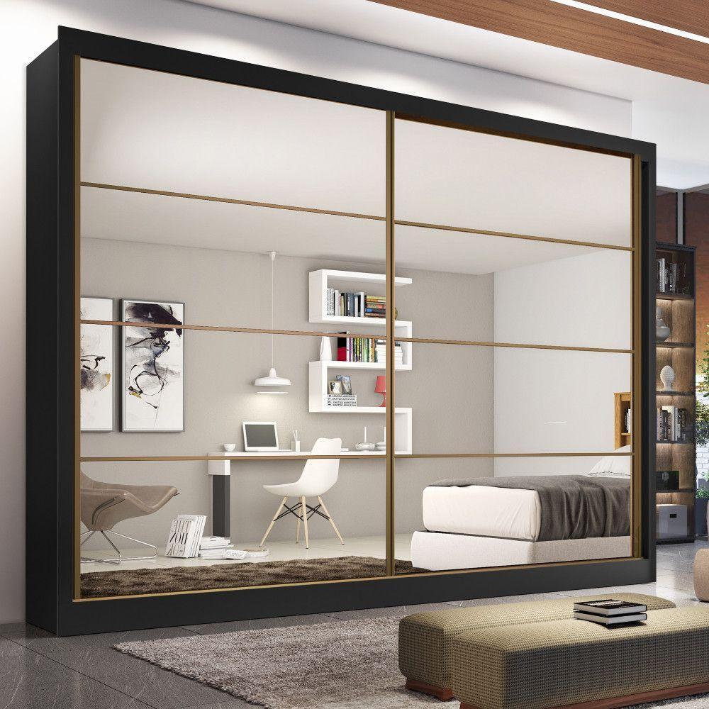 Guarda Roupa Sevilha 2 Portas Espelhadas 100% Mdf Mademarcs Preto-branco Acetinado - 2