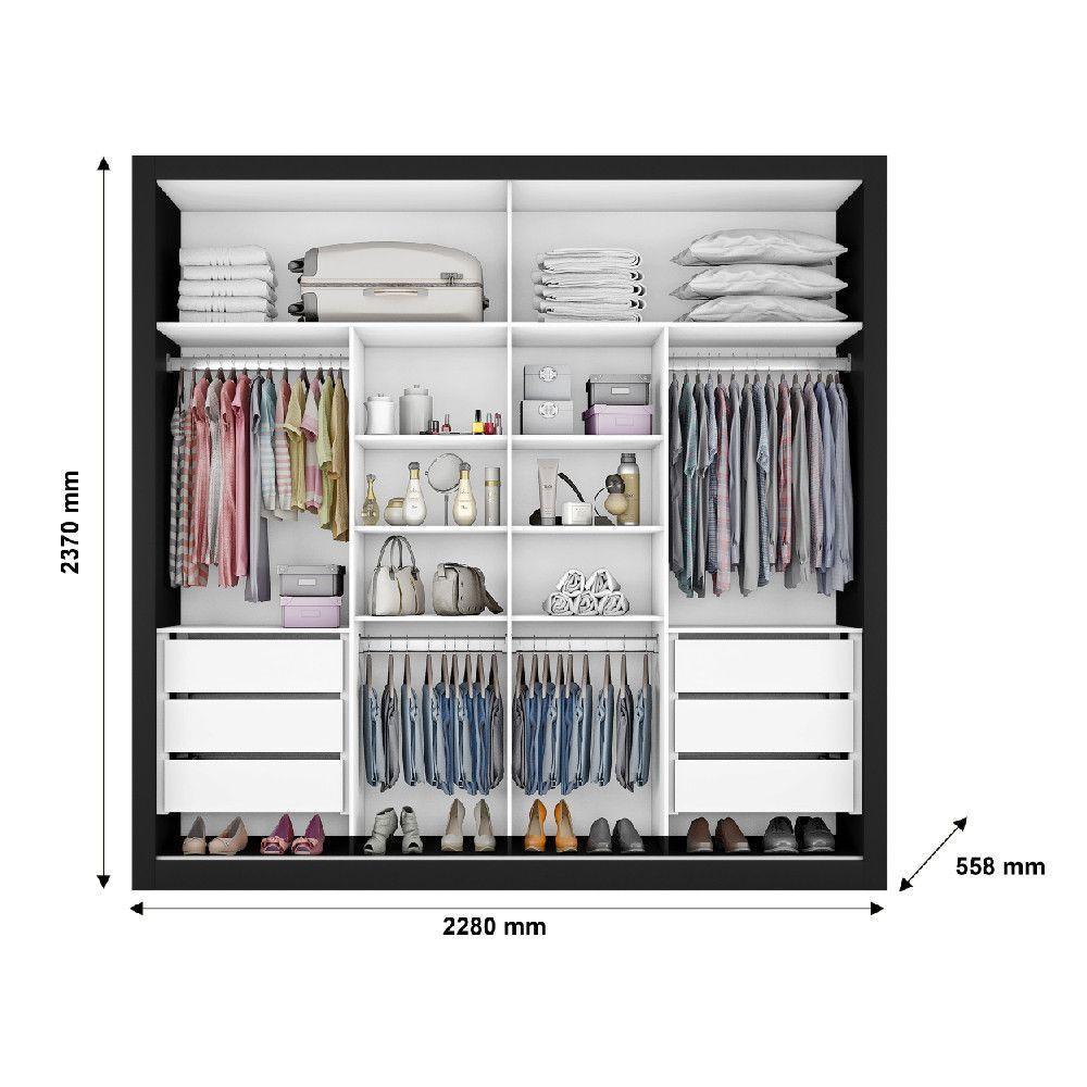 Guarda Roupa Sevilha 2 Portas Espelhadas 100% Mdf Mademarcs Preto-branco Acetinado - 3