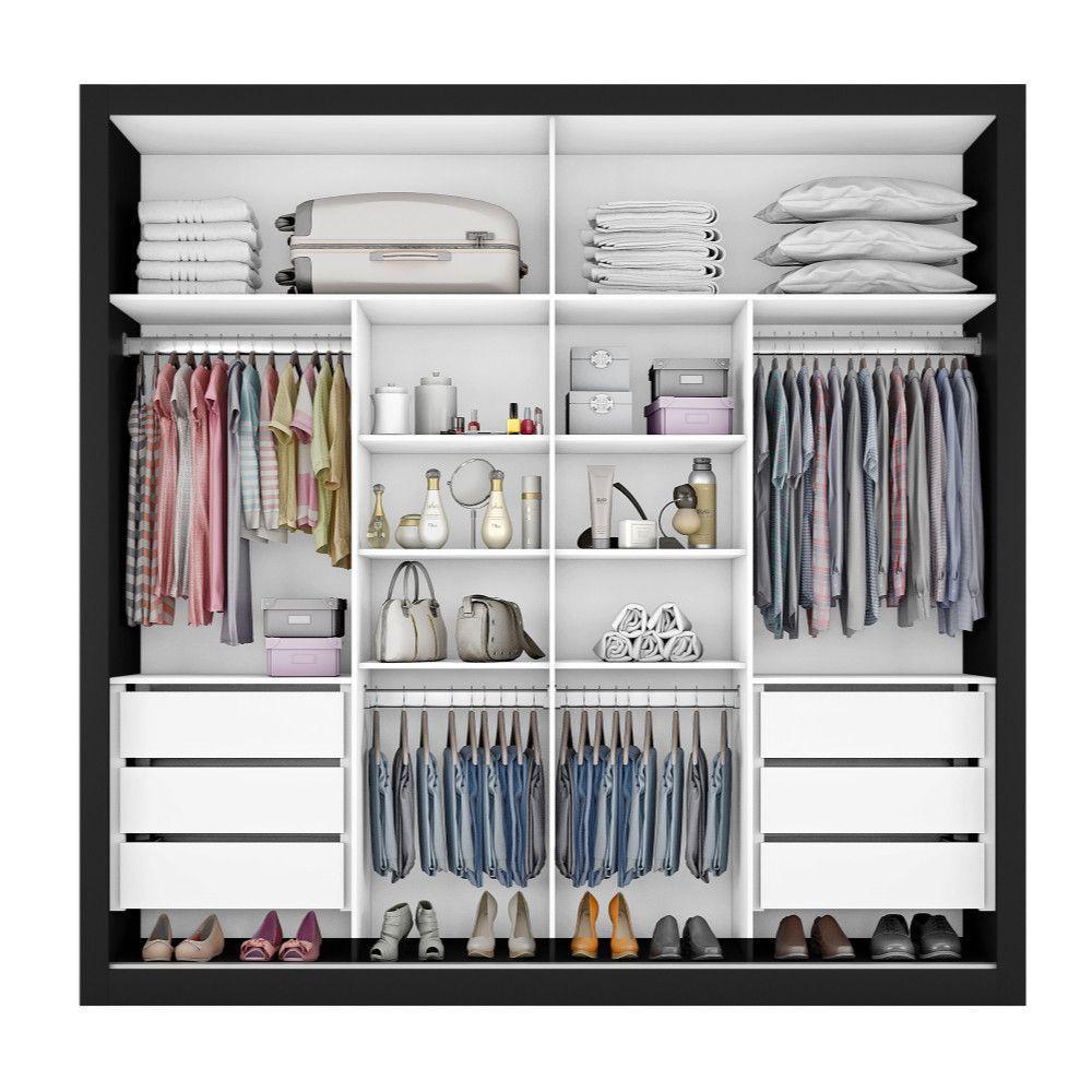 Guarda Roupa Sevilha 2 Portas Espelhadas 100% Mdf Mademarcs Preto-branco Acetinado - 4