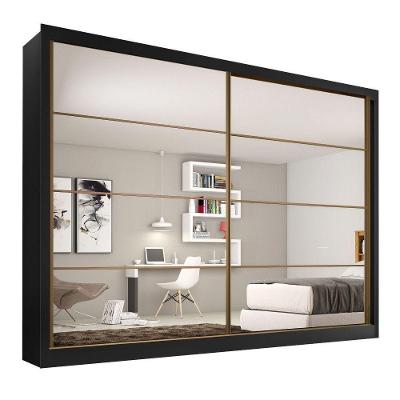 Guarda Roupa Sevilha 2 Portas Espelhadas 100% Mdf Mademarcs Preto-branco Acetinado