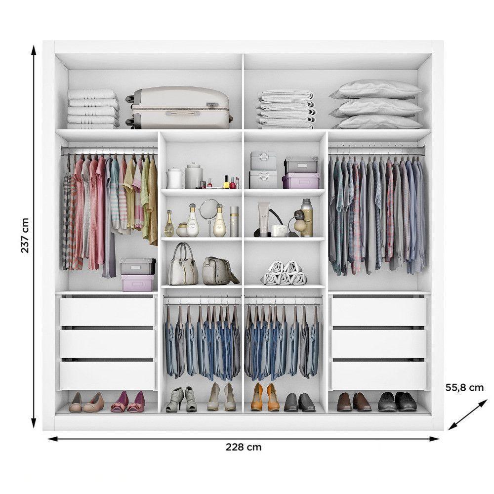 Guarda Roupa Sevilha 2 Portas Espelhadas 100% Mdf Mademarcs Branco Acetinado - 3