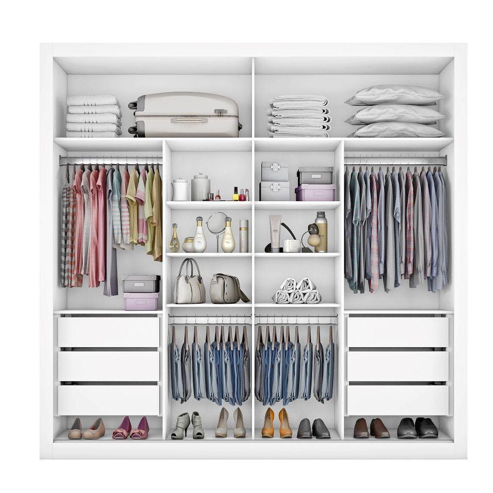 Guarda Roupa Sevilha 2 Portas Espelhadas 100% Mdf Mademarcs Branco Acetinado - 4